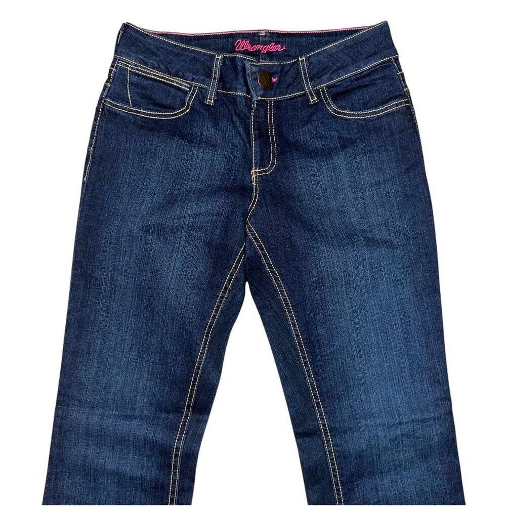 Wrangler Bootcut Juniors Womens Jeans 5 6 33 Dark Wash Pockets Logo Western Blue - Picture 3 of 8
